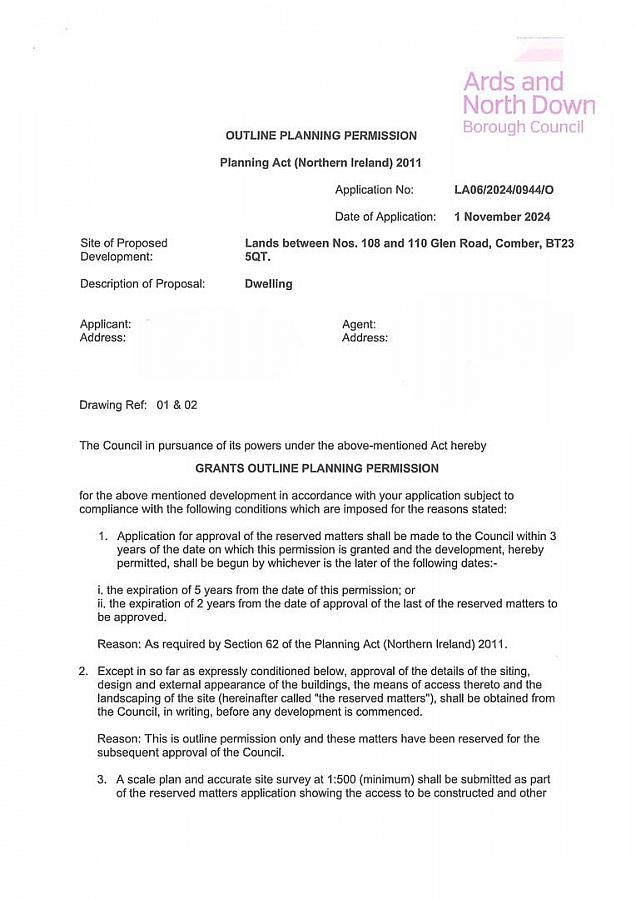 Freehold Building Site Between 108 & 110 Glen Road