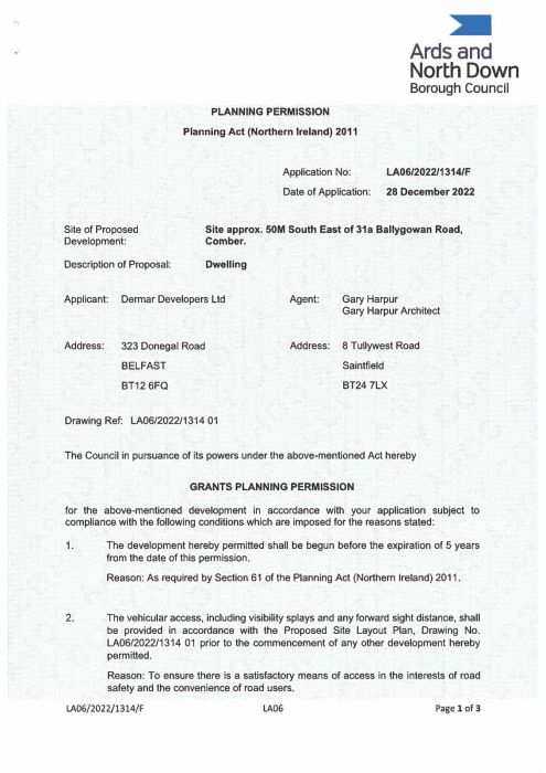 Site Approx. 50M South East Of 31A Ballygowan Road