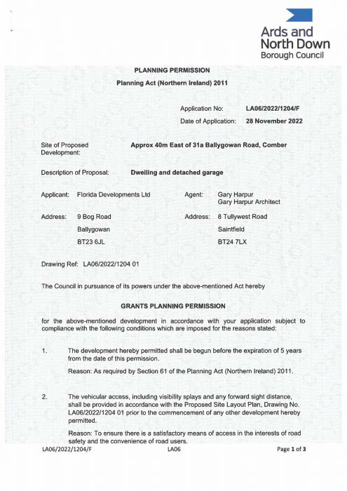 Site Approx. 40M South East Of 31A Ballygowan Road