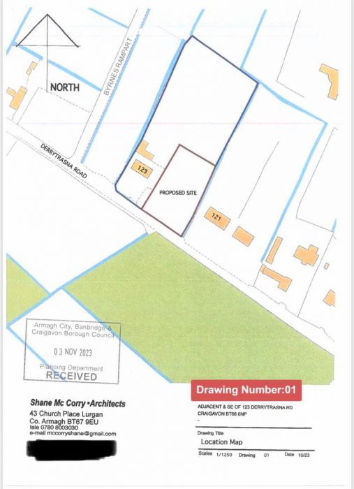 Immediately adjacent & South East of 123 Derrytrasna Road