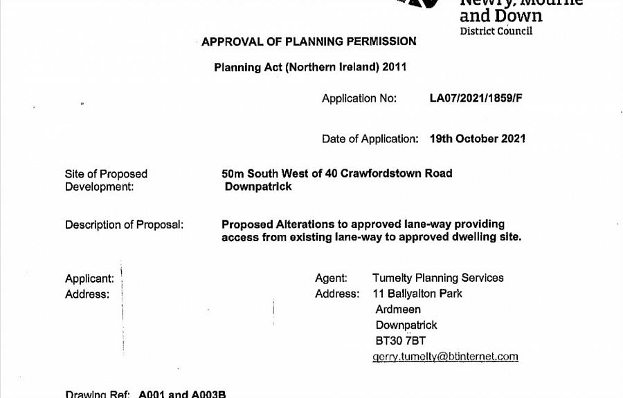 Building Site Full Planning Permission Metres South West Of    Crawfordstown Road