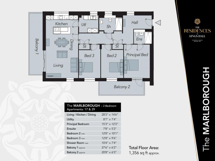 Apartment 17, The Marlborough, The Residences At Kings Hall, Balmoral (Belfast), Balmoral Avenue, BT9