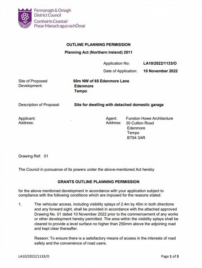 Circa 0.5 Acre Building Site With Opp Edenmore Lane